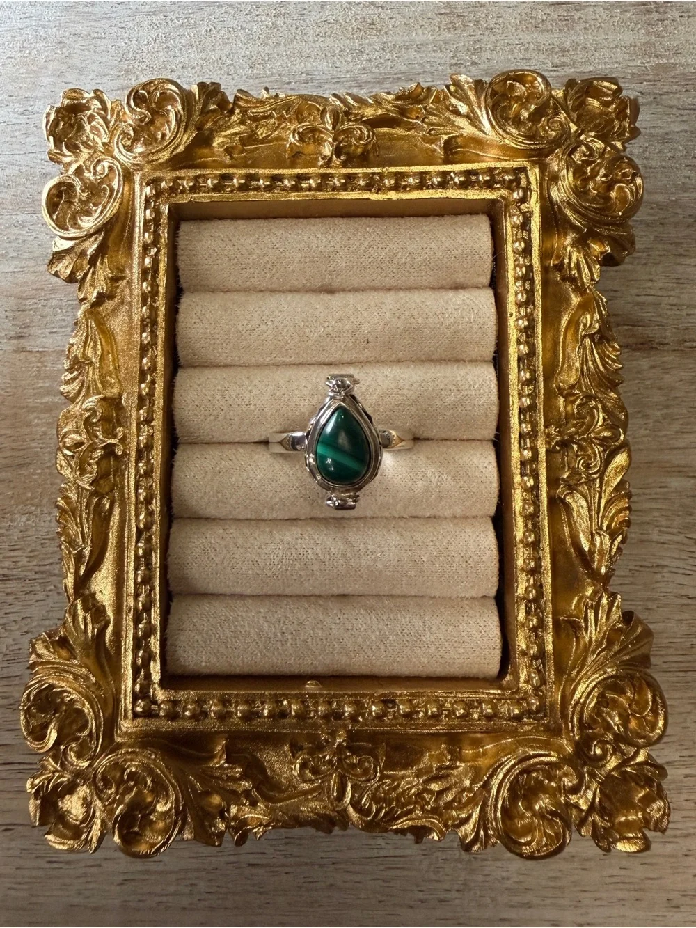 Sterling Silver Malachite Cabochon Poison Ring - Size 6.75